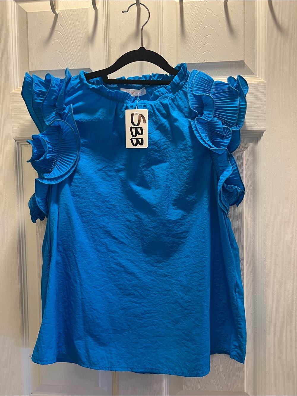 NWT Ces Femme Electric Blue Ruffled Sleeve Blouse